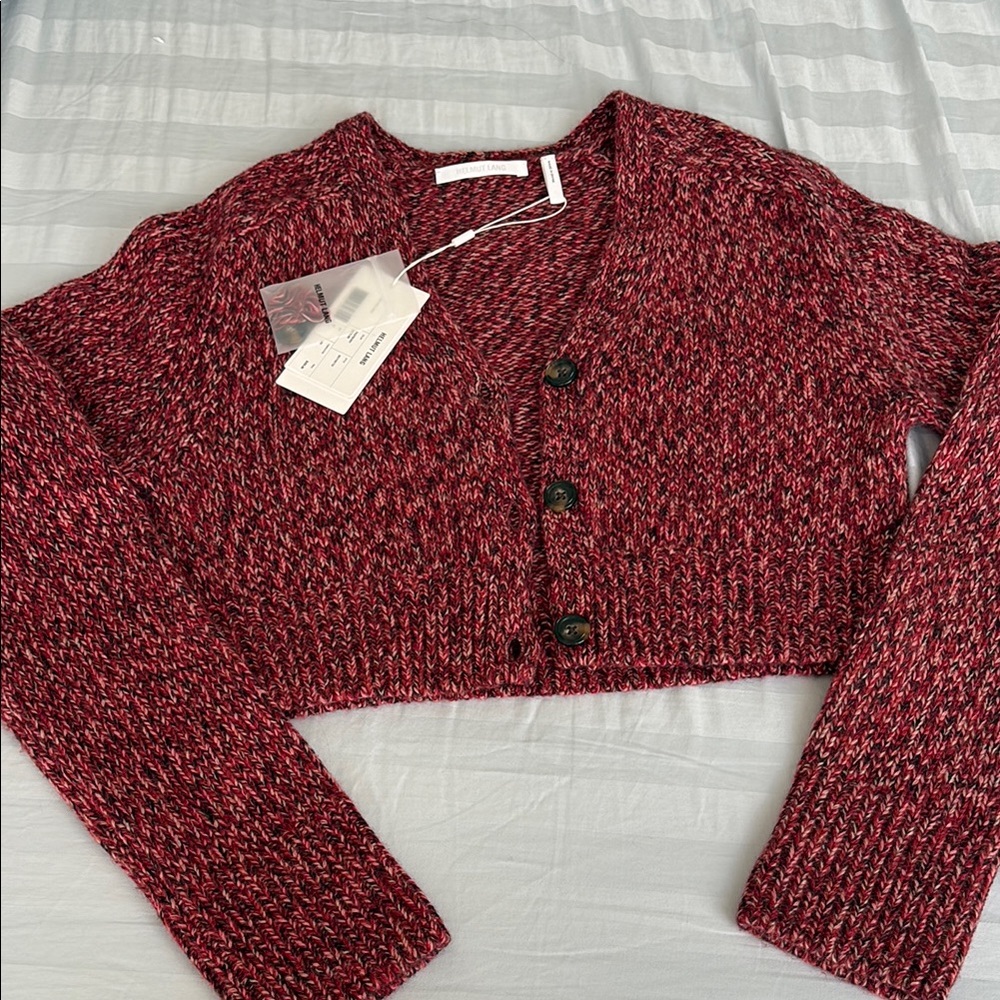 Helmut Lang Red Cardigan Sweater Chunky Knit